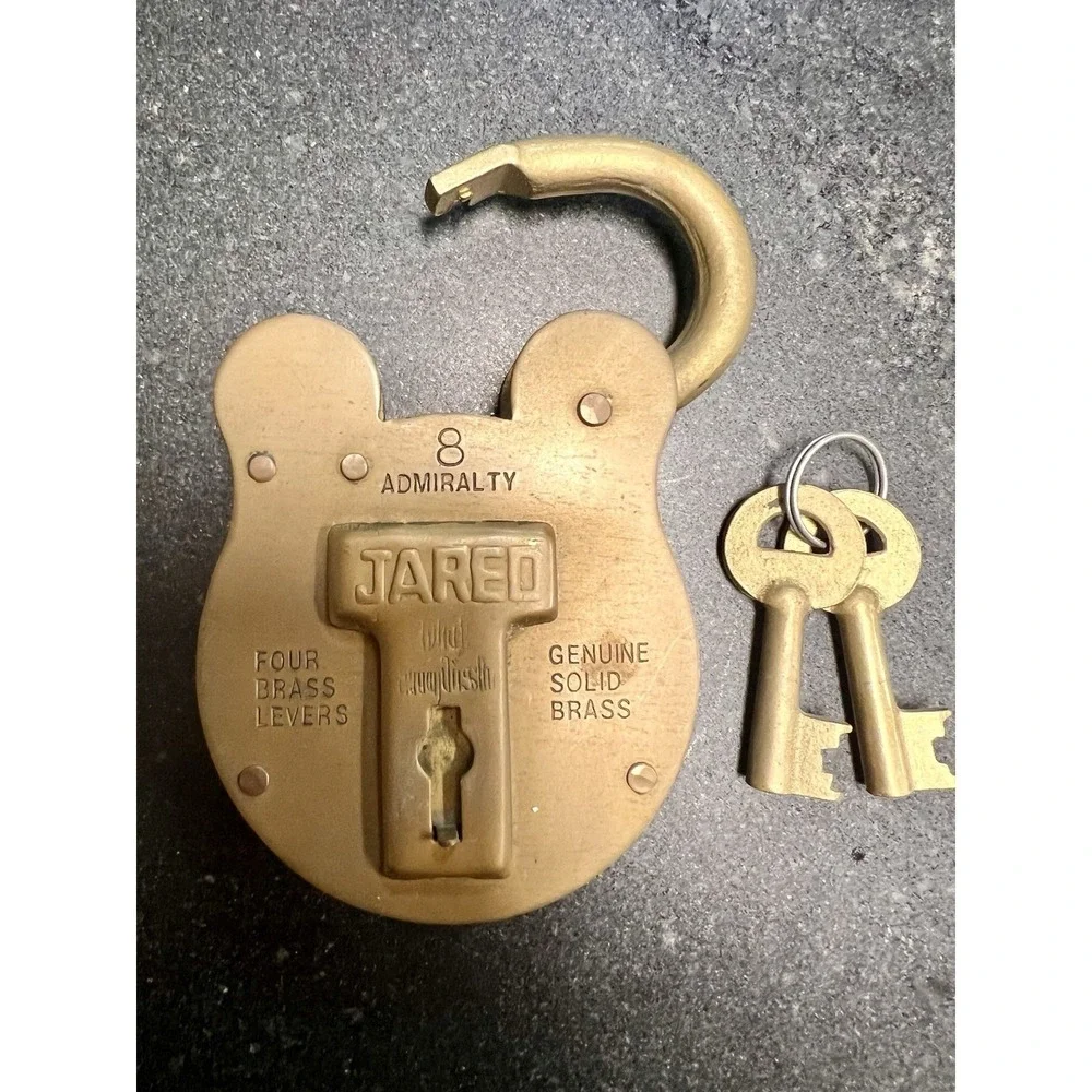 Vtg English Solid Brass Padlock – JARED Admiralty No. 8 Jas Morgan & Sons W/Keys